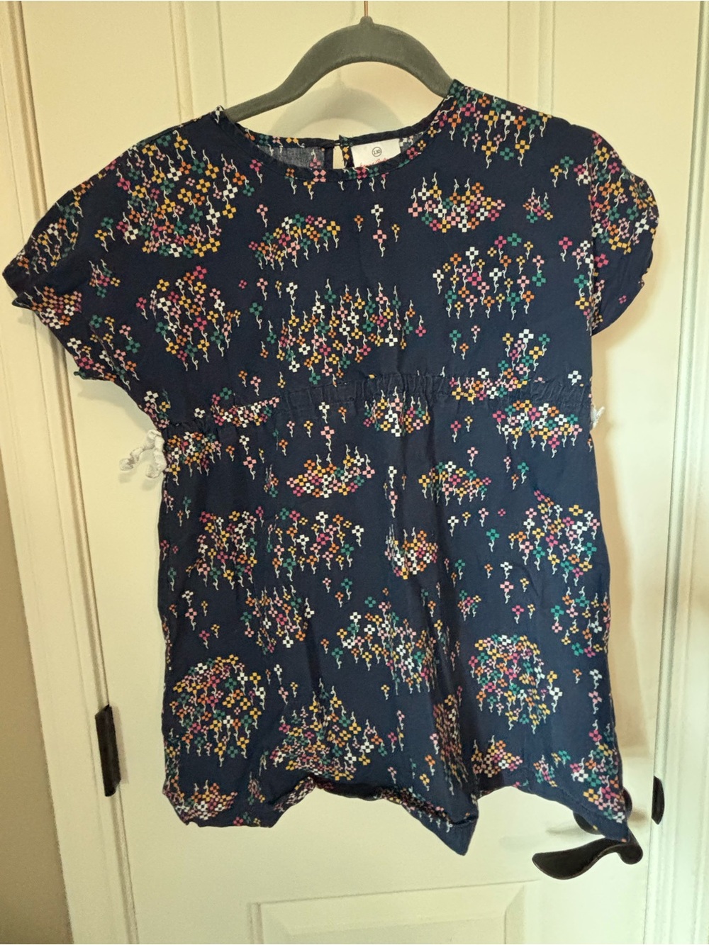 Hanna Andersson Navy Multicolor Floral Shift Dress Girls Size 8